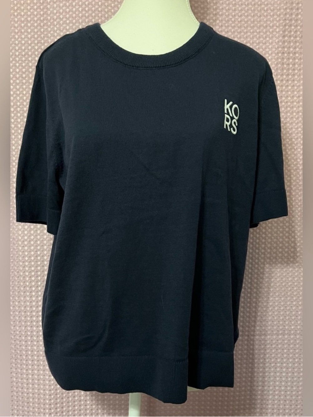 Michael Kors Midnight Blue Short Sleeve Knit Top with White Logo